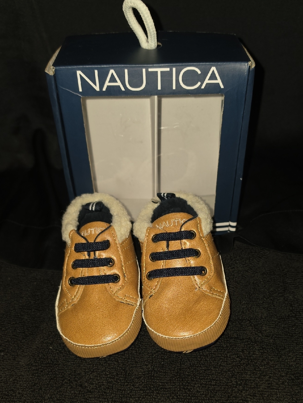 Size 4 Nautica Crib Tan Shoes with Navy Accents